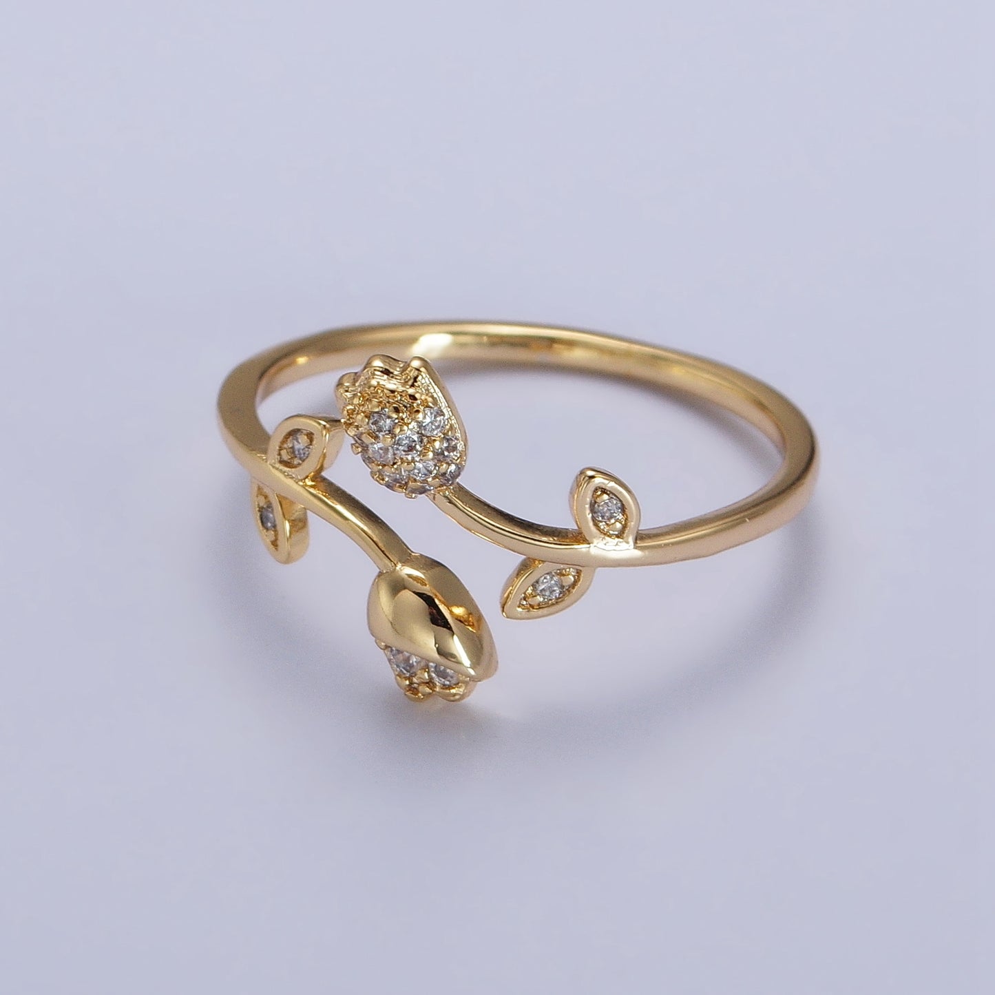 Minimalist Micro Pave Thin Gold Rose Adjustable Ring