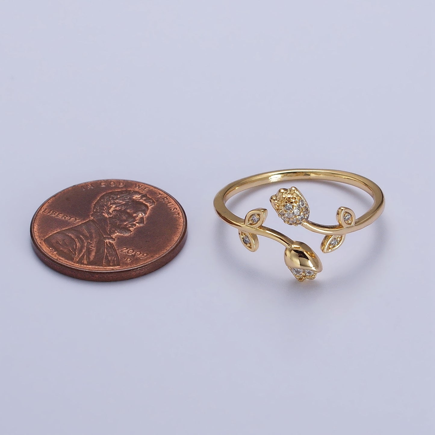 Minimalist Micro Pave Thin Gold Rose Adjustable Ring