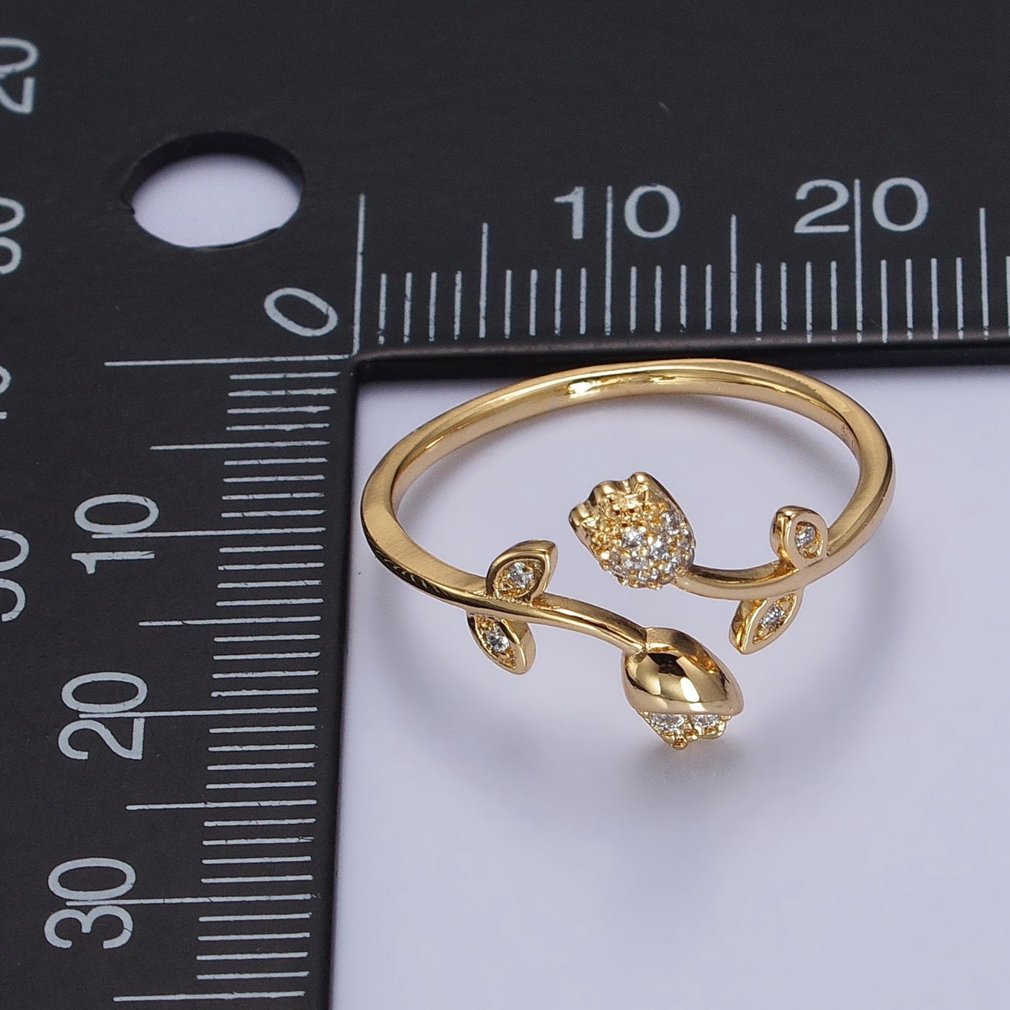 Minimalist Micro Pave Thin Gold Rose Adjustable Ring