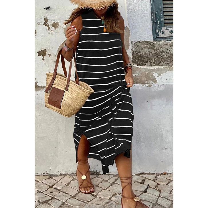 Plus Size Stripe Sleeveless Loose Fit Dress