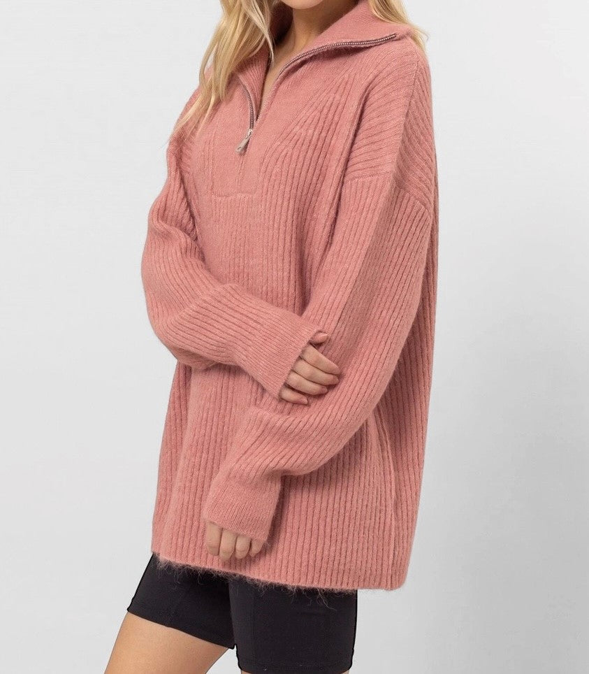 Dusty Rose Half-Zip Sweater