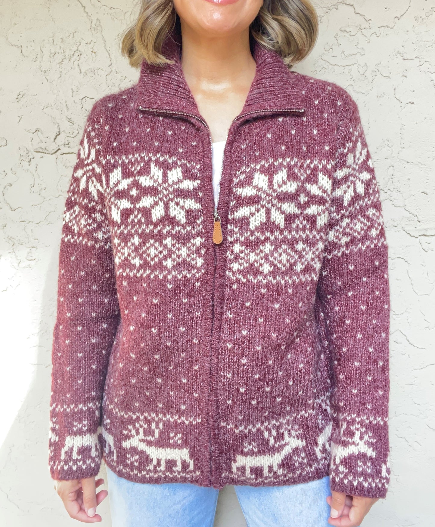 Nordic Print Knit Zip-Up Sweater Cardigan