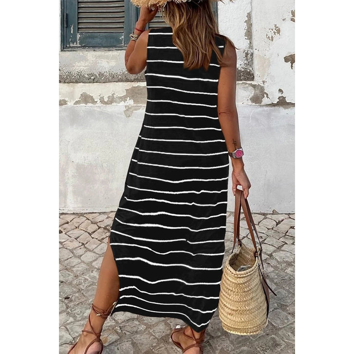 Plus Size Stripe Sleeveless Loose Fit Dress