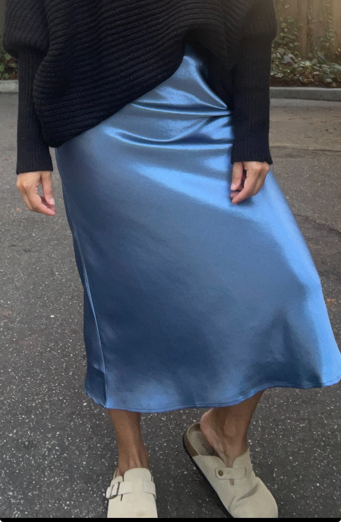 High Waisted Satin Midi Skirt