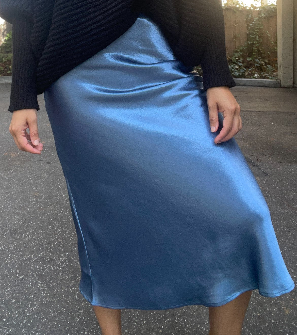 High Waisted Satin Midi Skirt