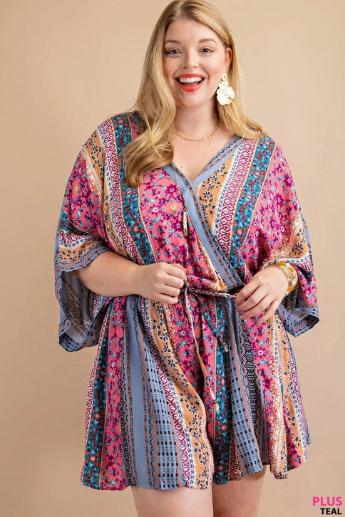 Plus Size Kimono Sleeve Godet Romper