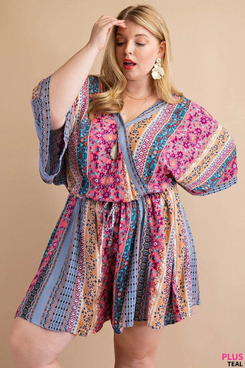 Plus Size Kimono Sleeve Godet Romper