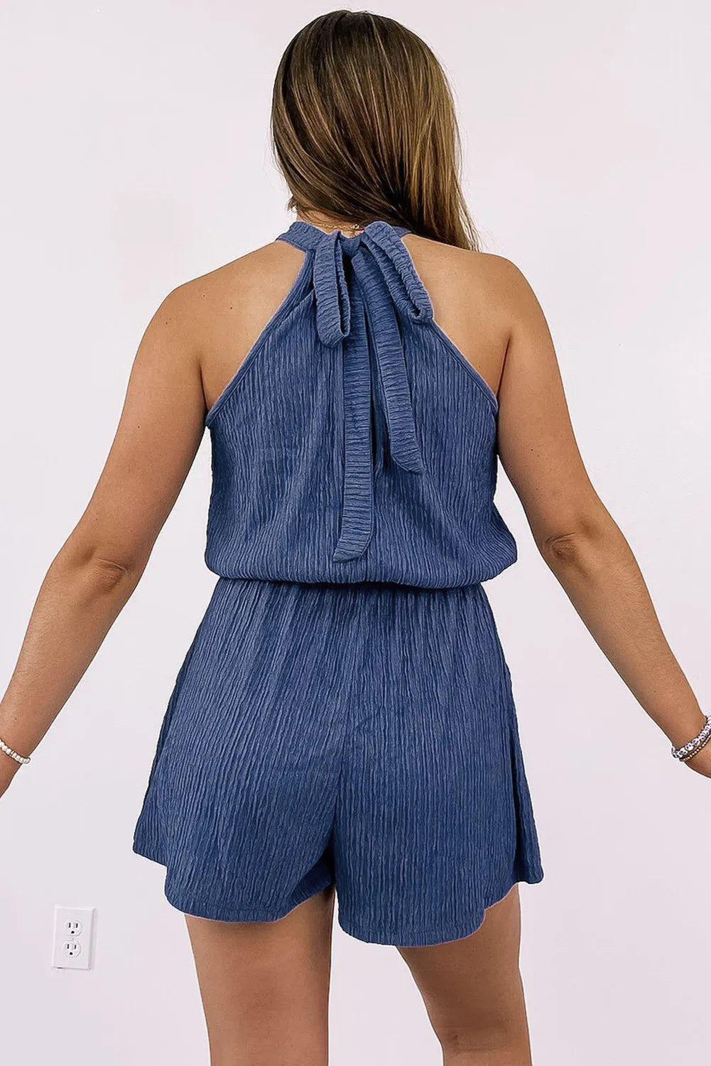 High Neck Textured Romper