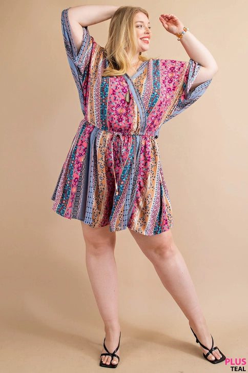 Plus Size Kimono Sleeve Godet Romper