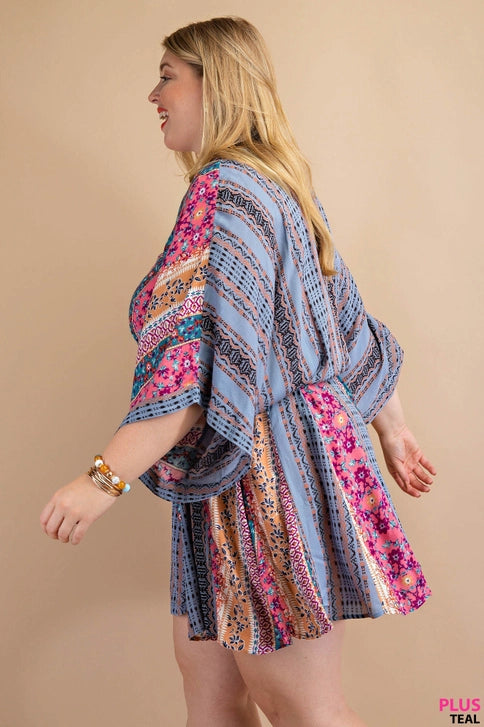 Plus Size Kimono Sleeve Godet Romper