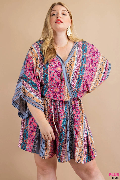 Plus Size Kimono Sleeve Godet Romper