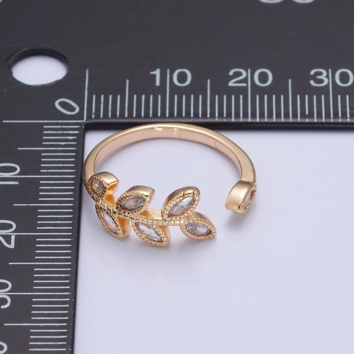 Elegant Clear Cz Vine Rosemary Gold Nature Themed Ring