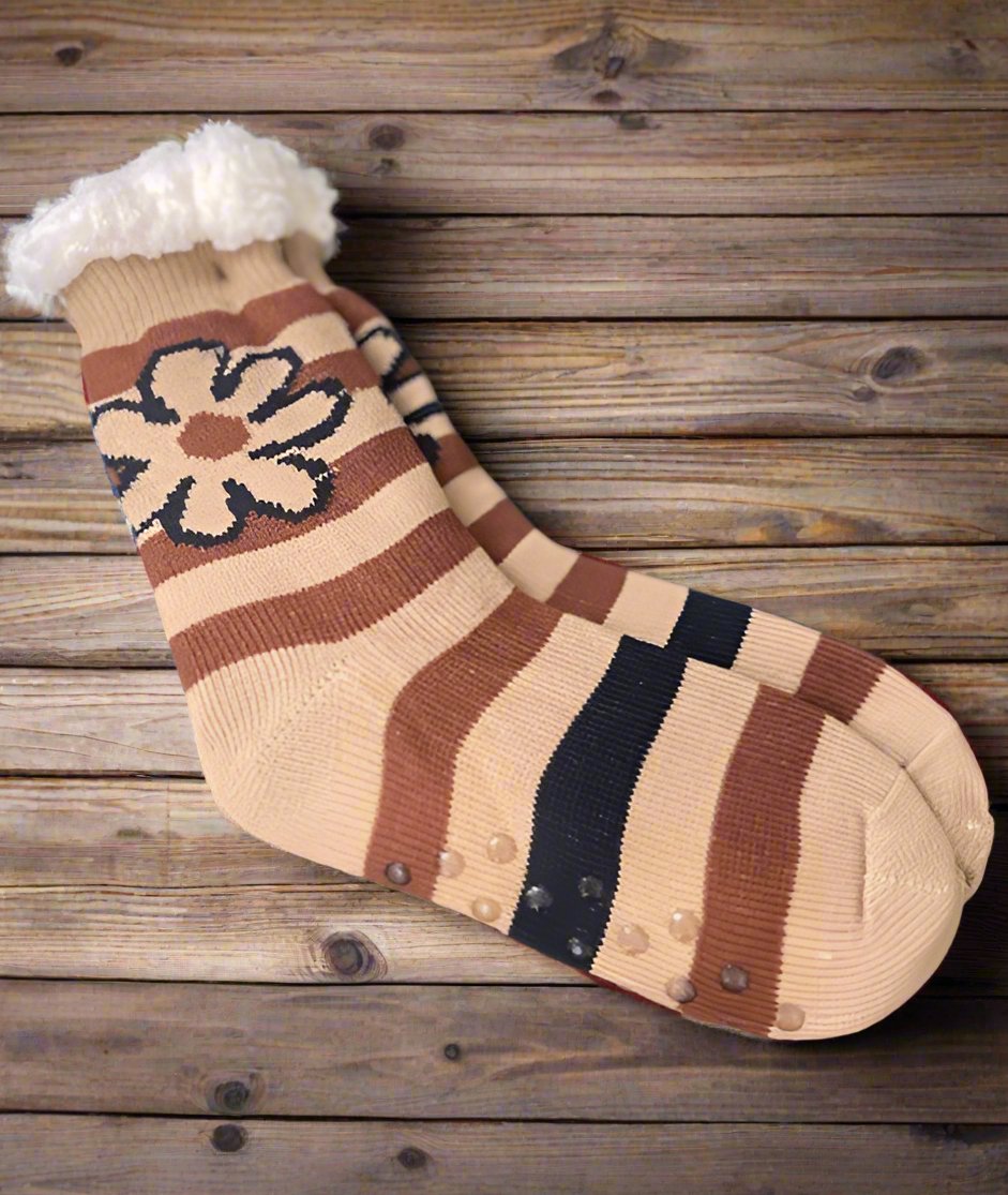 Soft Floral Slipper Mini Crew Winter Socks