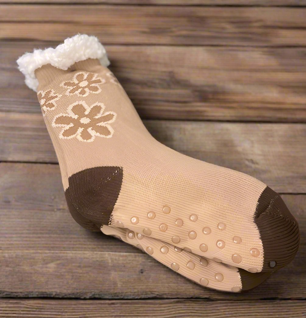 Soft Floral Slipper Mini Crew Winter Socks