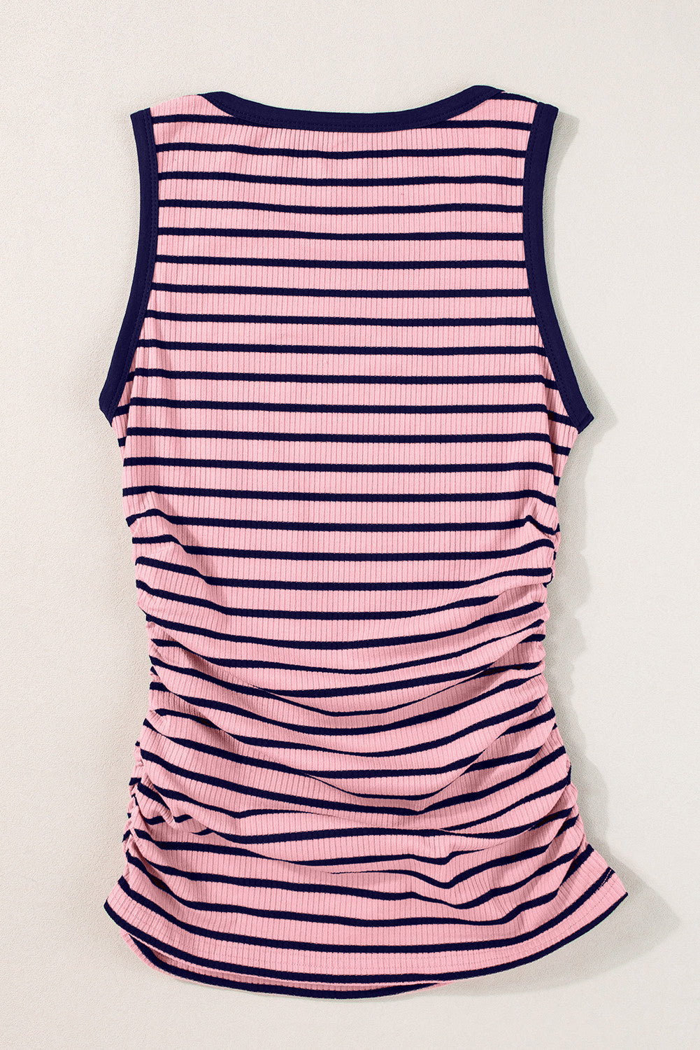 Blue Stripe Contrast Trim Round Neck Sleeveless Slim Top