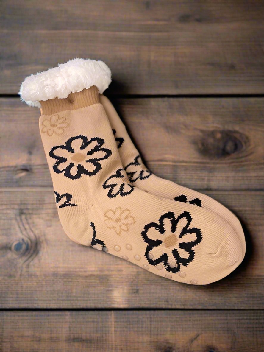 Soft Floral Slipper Mini Crew Winter Socks