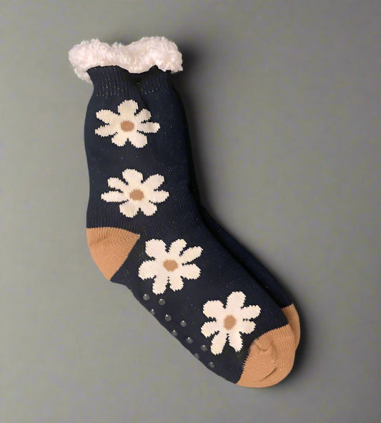 Soft Floral Slipper Mini Crew Winter Socks