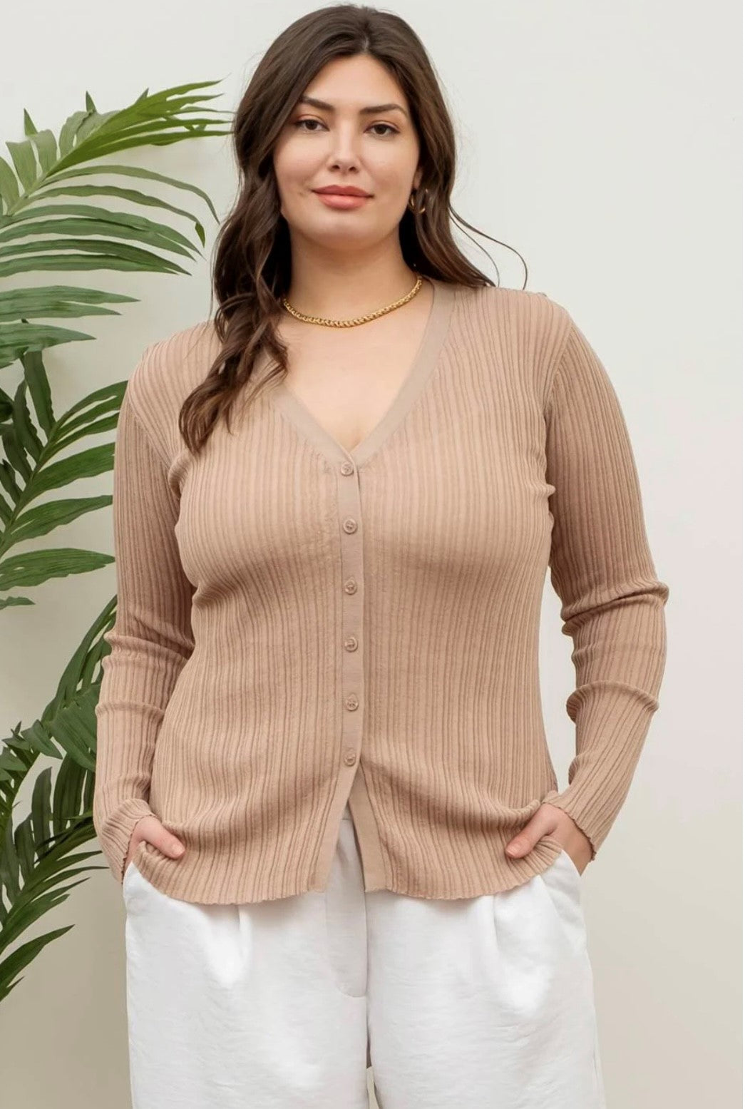 Plus Size Button Down Sheer Cardigan