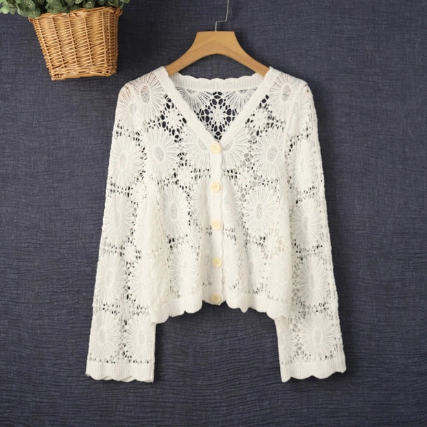 Knit Floral Long Sleeve Cardigan