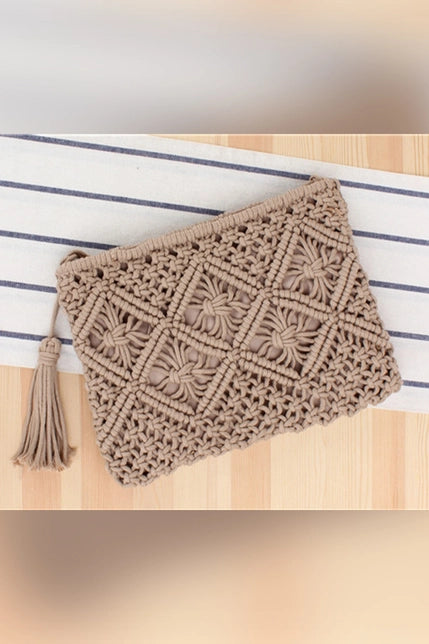 Tassel Straw Crochet Clutch Bag