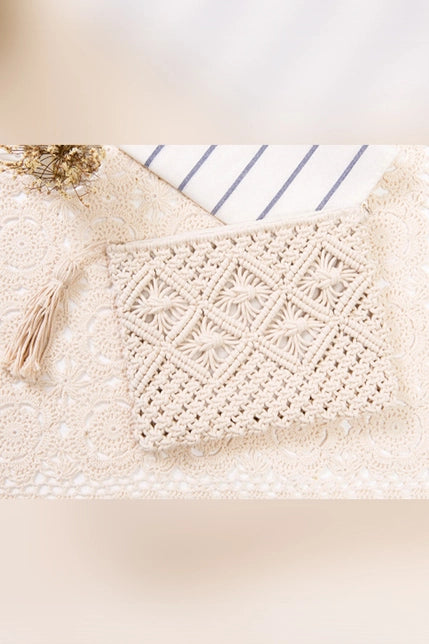 Tassel Straw Crochet Clutch Bag