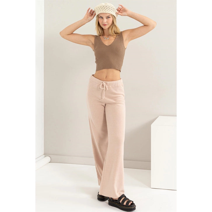 Mid-Rise Drawstring Flared Pants