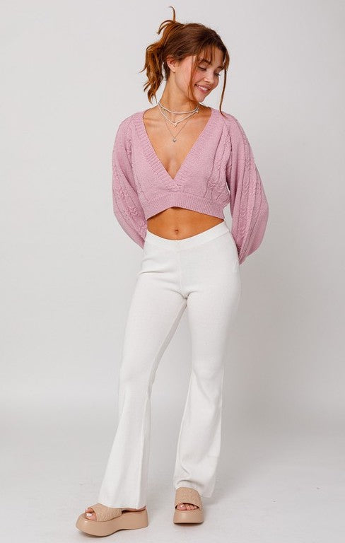 Raglan Sleeve Sweater Crop Top