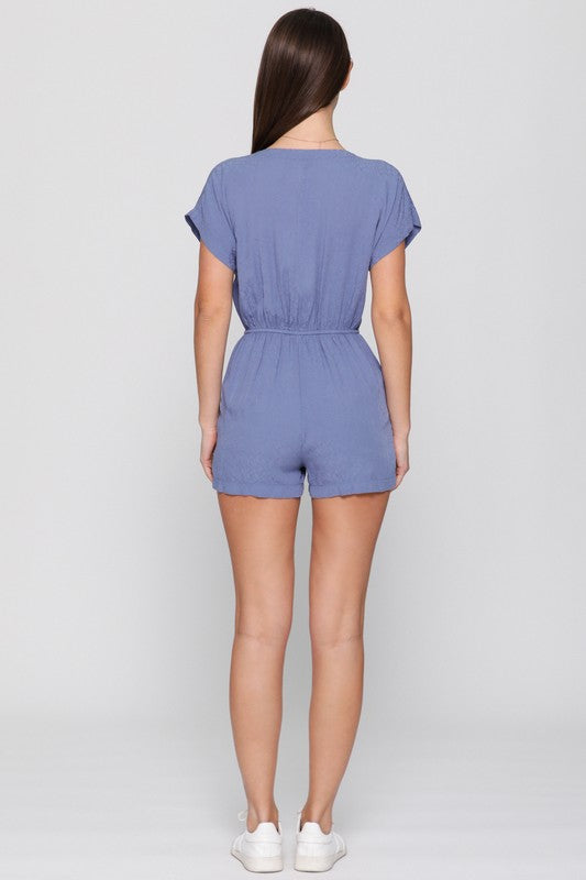 Button Down Elastic Waist Romper